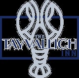 Tayvallich logo featuring a Celtic cross design in light blue and dark blue on white background